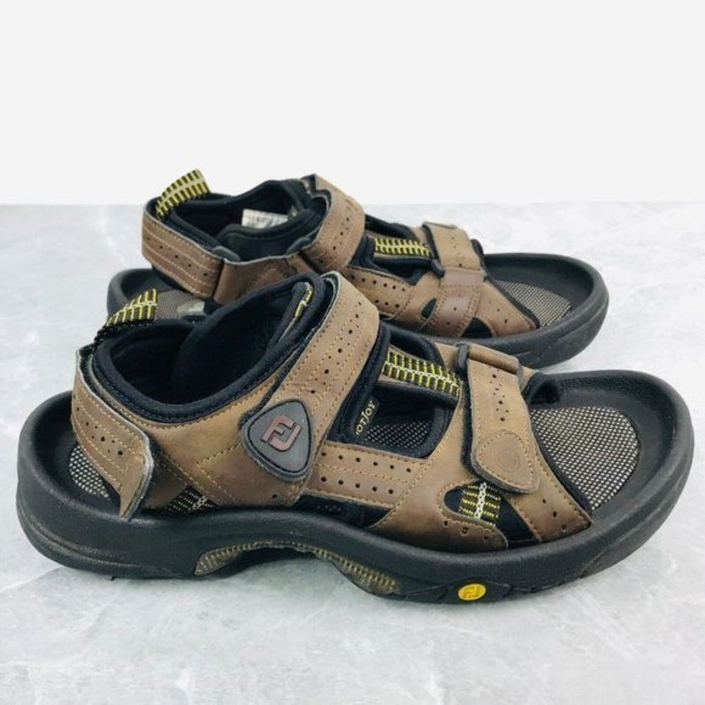 Footjoy Mens Size 8M Golf Sandals Brown leather spikes‎ golf strap sandals 45607